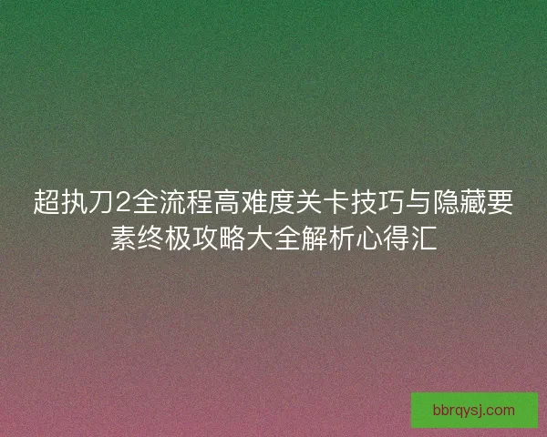 超执刀2全流程高难度关卡技巧与隐藏要素终极攻略大全解析心得汇 超执刀2全流程高难度关卡技巧与隐藏要素终极攻略大全解析心得汇